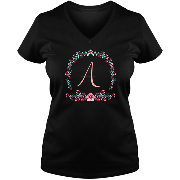 [FREE Shipping + 15% OFF] Unique Personalized Initial Colorful Wreath Blossom Ladies V Neck Tee Family Matching Clothing Set [Expiry : Oct 12 (Fri)]