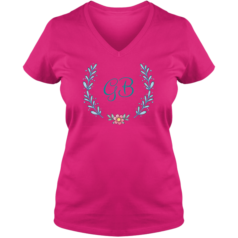 Unique Tee Personalized Wreath Custom Name Initial Winter  Ladies V Neck Tee Family Matching Clothing Set (Winter Wreath Collection)