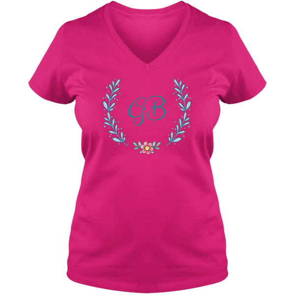 Unique Tee Personalized Wreath Custom Name Initial Winter  Ladies V Neck Tee Family Matching Clothing Set (Winter Wreath Collection)
