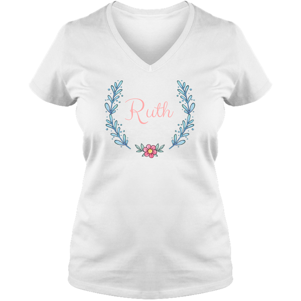 Unique Tee Personalized Wreath Custom Name Initial Winter  Ladies V Neck Tee Family Matching Clothing Set (Winter Wreath Collection)