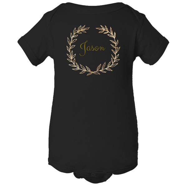 Unique Personalized Custom Name Initial Golden Wreath Baby Body Suit Family Matching Clothing Set