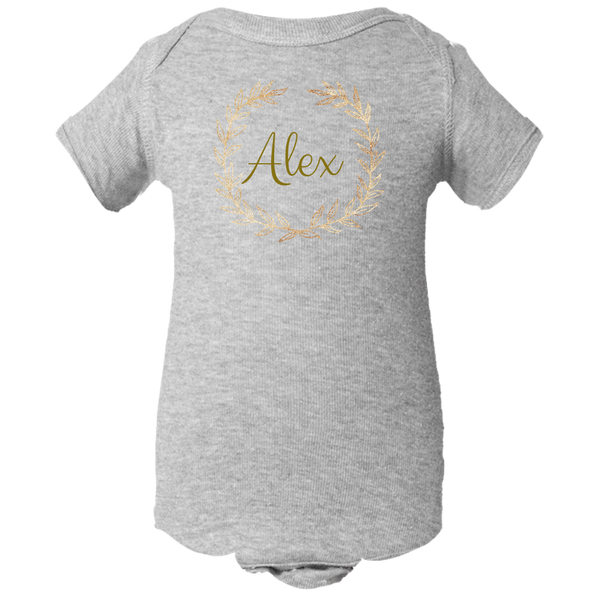 Unique Personalized Custom Name Initial Golden Wreath Baby Body Suit Family Matching Clothing Set