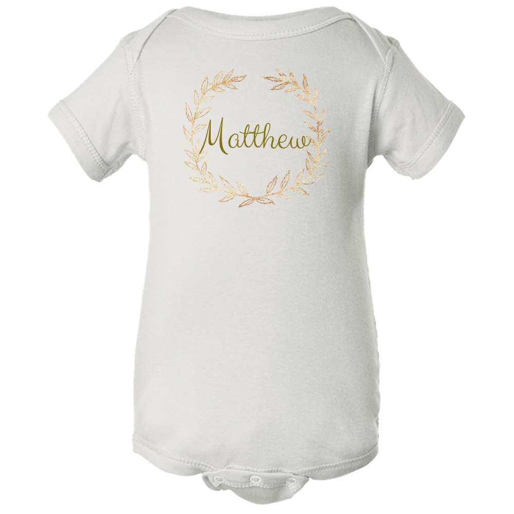 Unique Personalized Custom Name Initial Golden Wreath Baby Body Suit Family Matching Clothing Set
