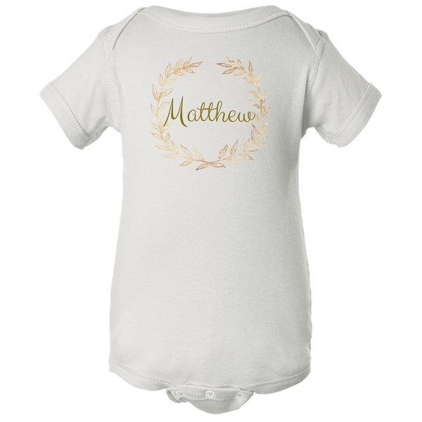 Unique Personalized Custom Name Initial Golden Wreath Baby Body Suit Family Matching Clothing Set