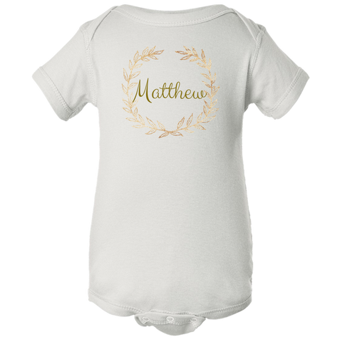 Unique Personalized Custom Name Initial Golden Wreath Baby Body Suit Family Matching Clothing Set